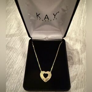 NWT Kay Jewelers Diamond-Cut Heart Cutout 10K Yellow Gold 18.5" Necklace